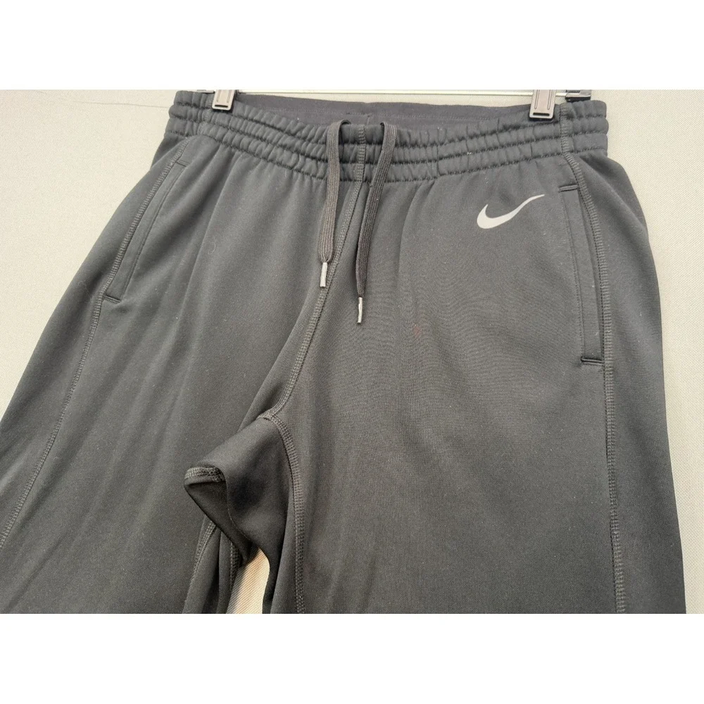 Nike Fleece Straight Leg Track Pants Black Drawstring Swoosh | Men's Small